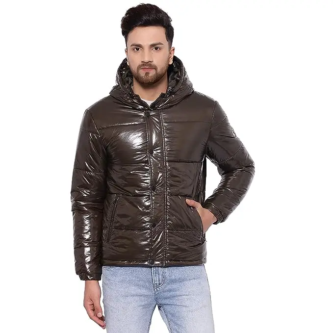 Waterproof Shiny Puffer Jacket - Black Quilted Mens Down Jacket Winter ...