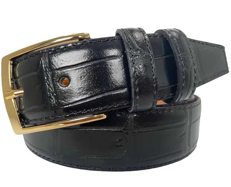 Men's Classic Genuine Leather Belt Handmade Black Alligator Design with Steel Buckle Unique Stylish Gift for Him from Pakistan