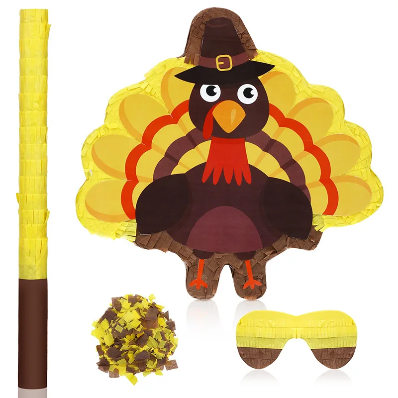 Thanksgiving Day Pinata with Blindfold Bat and Confetti for Thanksgiving Turkey Theme Parties Carnival Decoration