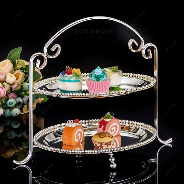 New Design 2 Tier Wedding Party Banquet Buffet Kitchware Equipment Display Holder Decorating Dessert Luxury Metal Cake Stand