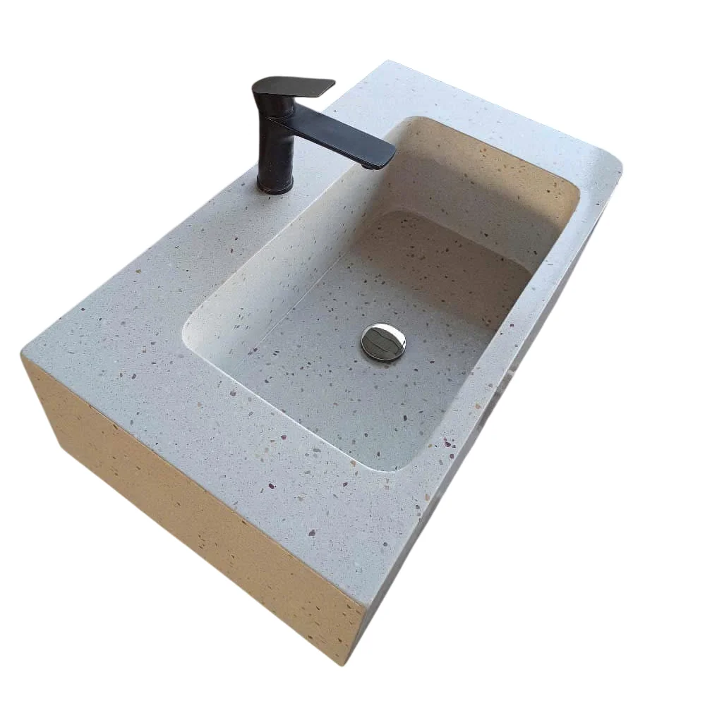 Easy-to-Assemble Modern Design Wall-Hung Concrete Sink Wash Basin for Garage, Shed, Laundry Room, Bathroom, or Patio Use.