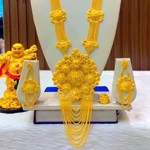 24K Gold Plated Dubai Fashion Jewelry Necklace Set Earrings Bangles Combs Brooches Copper Material for USA