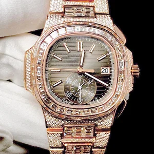 Latest Design Customized Fashion Jewelry Silver Case Fully Iced Wrist Watch Men Business Antique Baguette Moissanite Diamonds