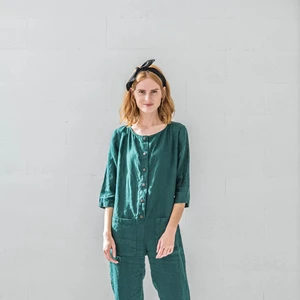 Women's Casual Linen Jumpsuit Romper Summer Overalls Wide Leg Natural Waistline Petite Sizes Sweet Plain Dyed Maxi O-Neck