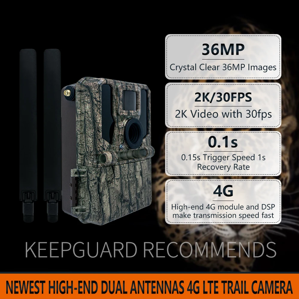 KW897 wildlife camera 4g built in SIM card 36MP 2K scouting camera  Hunting plug&play ready device 1080p Video hidden