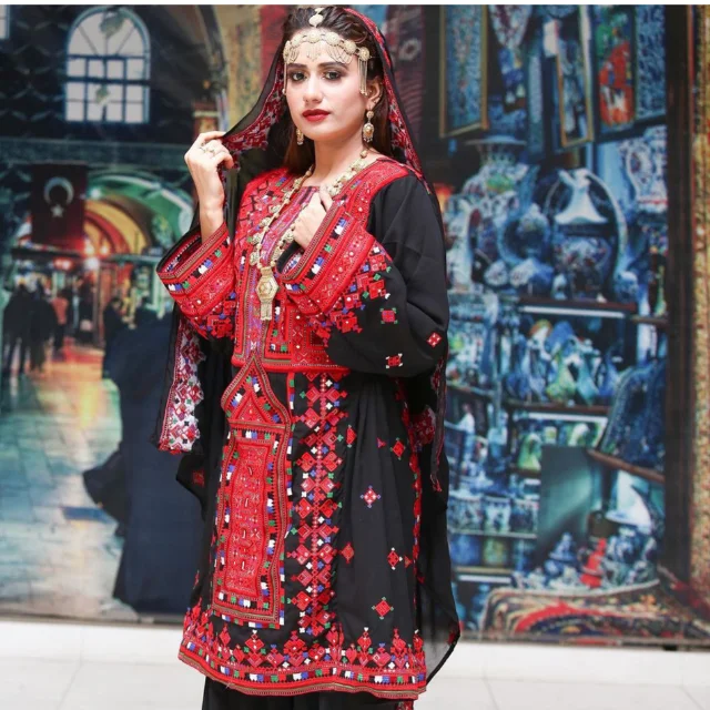 knee length dresses for ladies UNSTITCHED BALOCHI HEAVY EMBROIDERY 3PC LADIES DRESS  Shan Collections