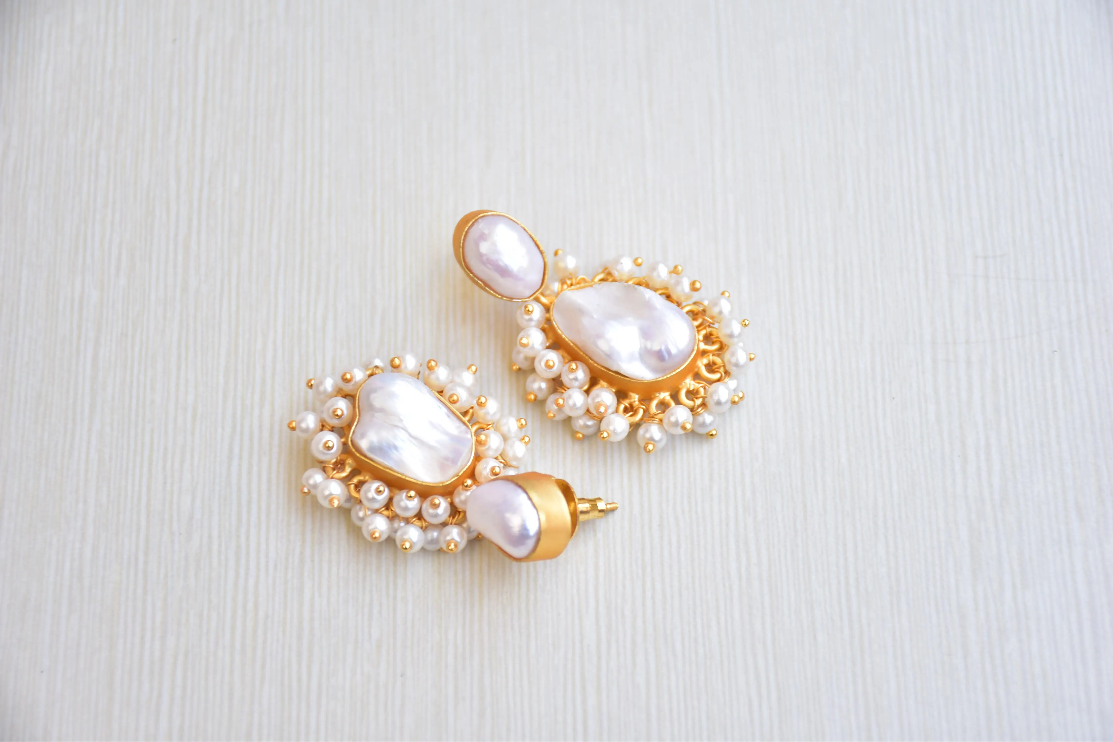 White Pearl Drop Earrings Baroque Beautiful Bridal Earrings Freshwater
