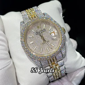 Unisex Custom Logo ETA Mechanical Watch 41mm Lab Grown Diamond Hip Hop Style Stainless Steel Luxury Antique Analog Glass