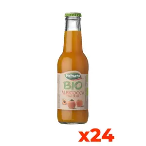 Valfrutta Premium Quality 24-Pack Italian Organic Apricot Juice Drink 200ml Glass Bottle Rich Vitamin C Plant-Based Beverage