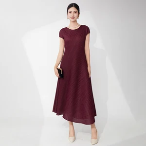 High Quality Women's Pleated Dress Design Summer Plus Size Dress Stretch Solid Color Casual Fashion Dress