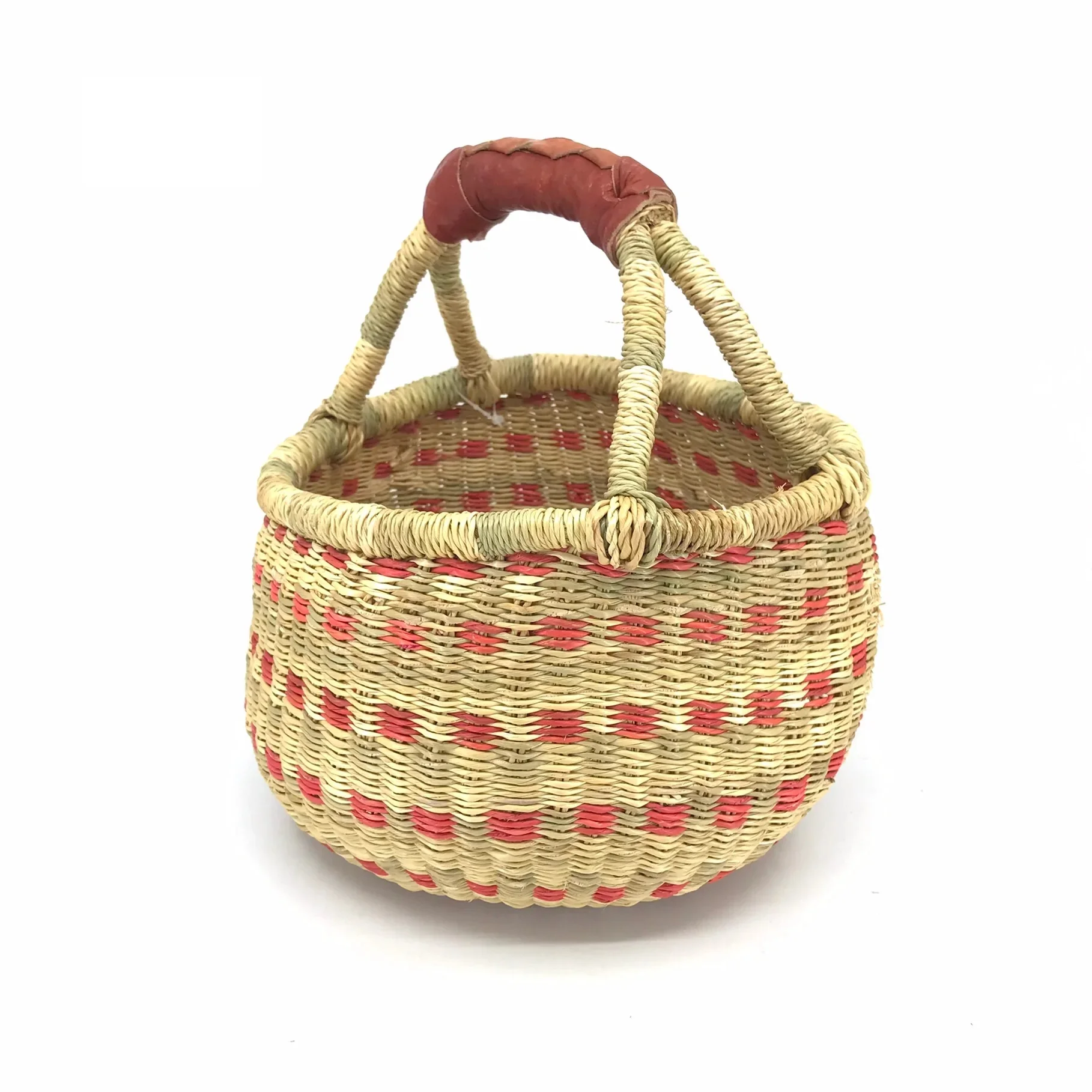 Handmade Round Bags African Seagrass Bolga Baskets Colorful Ghana Woven ...