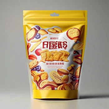 Custom holograhpic mylar BotteeBag with Zipper Plastic Food Pouch Packaging for Potato Chip Dried Fruit Vegetables Snacks Handle