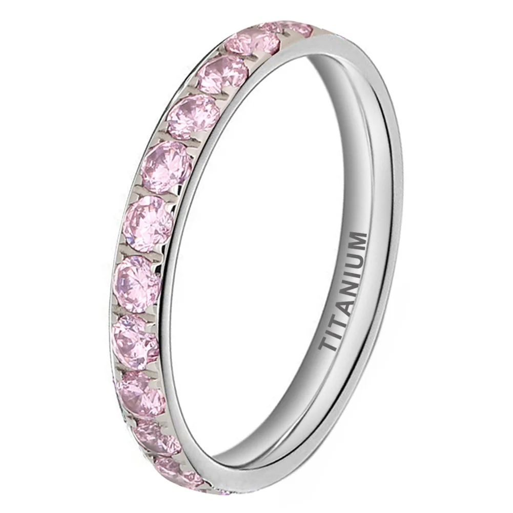 Coolstyle ювелирных изделий 3 мм литое титановое кольцо для мужчин и женщин светло-розовый кубический цирконий CZ вставками модные Вечность Обручальное кольцо
