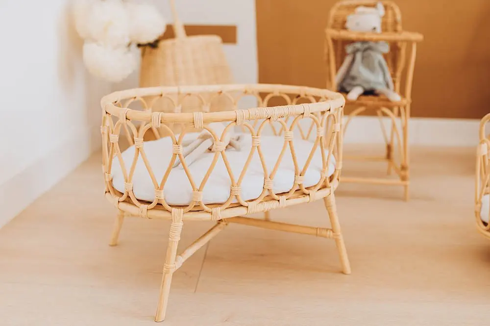 Children Pretend Toys Miniature Baby Doll Cribs Set Cradle Crib