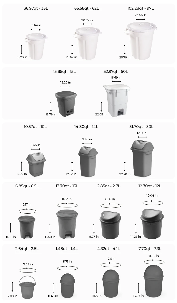 Dome Retractable Top Trash Can Plasvale 3 Sizes:1.4l,4.1l And 7.3l ...