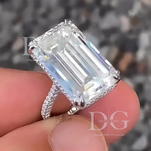 Women's Emerald Cut Lab Grown Diamond Ring Comfort Fit Engagement Wedding Band Claw Prongs Handmade for Her-IGI Parties