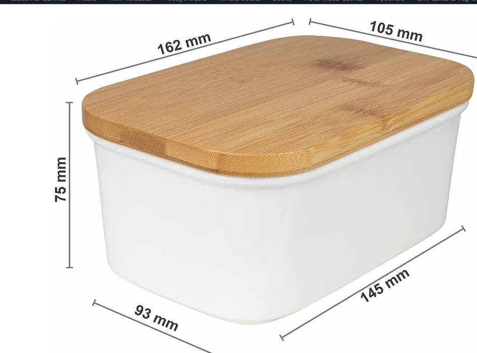 Beurrier Imitation Porcelaine Avec Couvercle Bambou - Contient 250g - Avec Couteau Inox