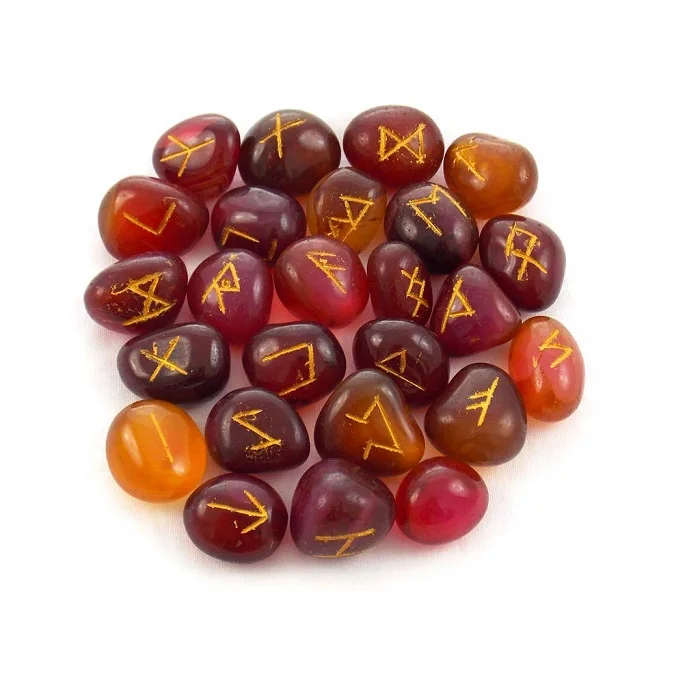 Red Onyx Agate Crystal Rune Set Natural Wicca Energy Stone for Divination and Intuition Reiki Meditation Protection Viking Runes