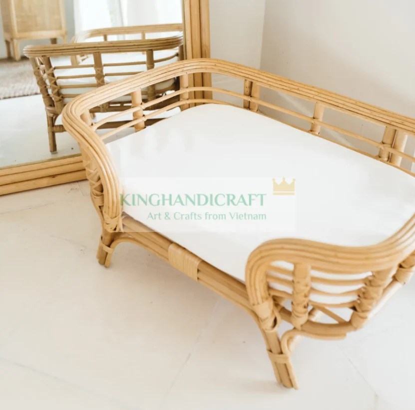 Picture of Modern Bohemian Natural Brown Rattan Pet Bed With Cushion Wicker Luxury ...