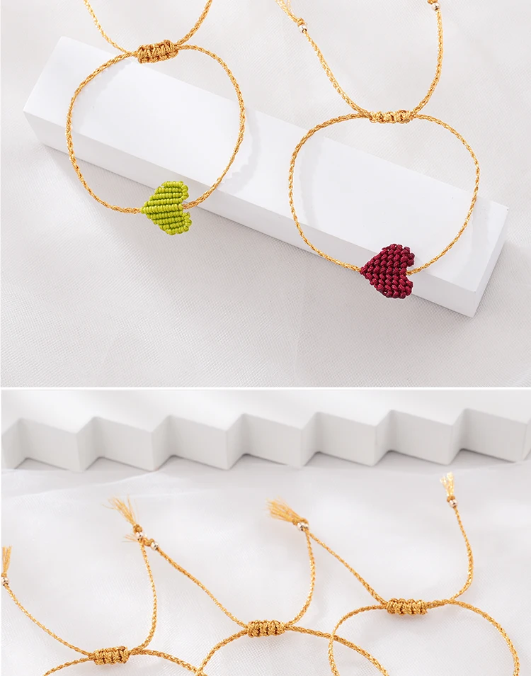 Dropshipping Handmade Heart Shape String Woven Bracelet Adjustable Rope