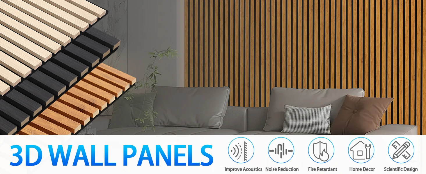 product modern 3d slat acoustic wall panels with wood finish accent sound absorbing paneling for studio office living room bedroom-1