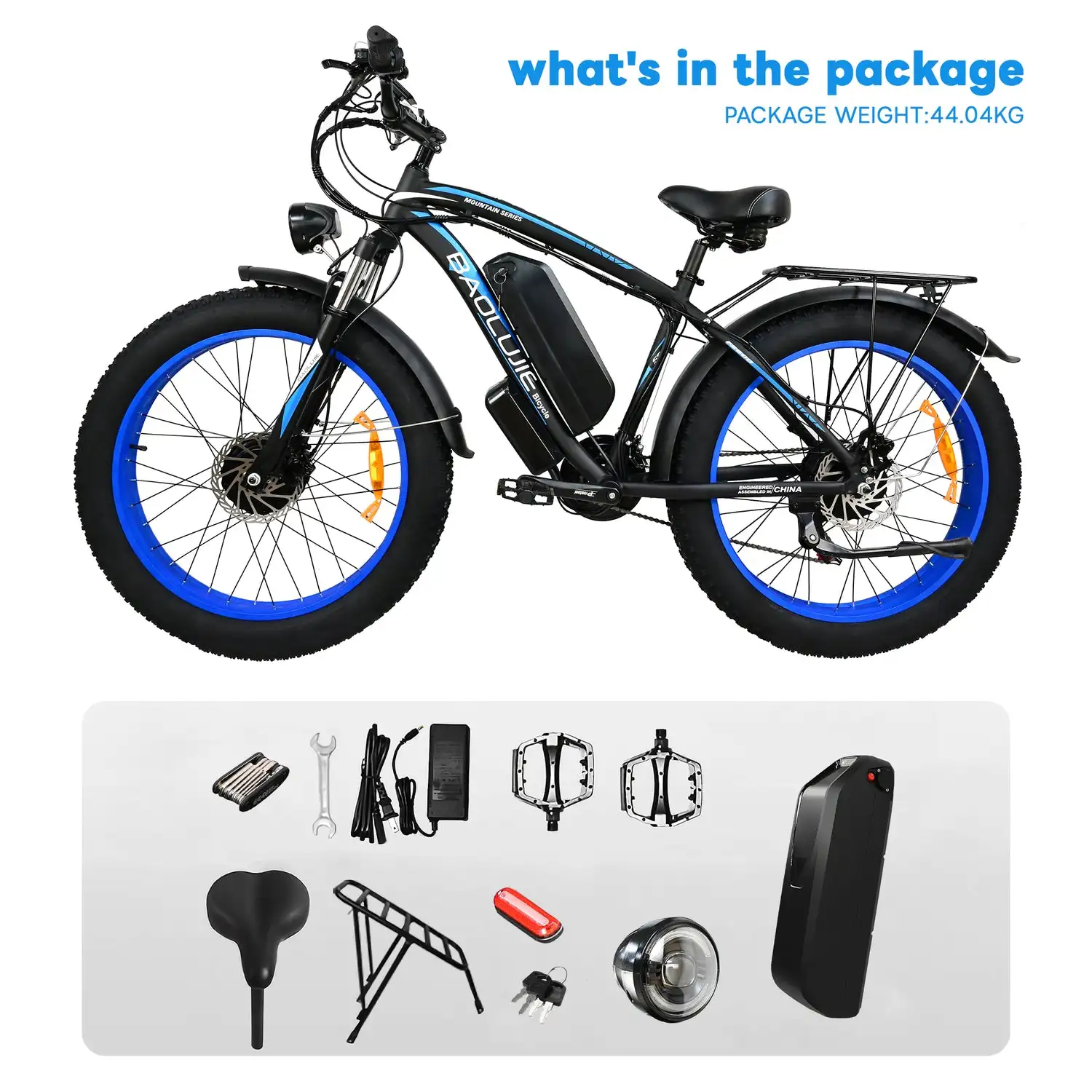 BAOLUJIE PLJ-2602 26\" Fat Tire Electric Mountain Bike 2000W Dual Motors 48V 20Ah Central Lithium Battery 60km Range