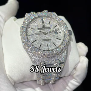 Moissanite Diamond Iced VVS Glass Analog Watch Stainless Steel Mechanical Movement 41mm Luxury Gift for Men Women Customized