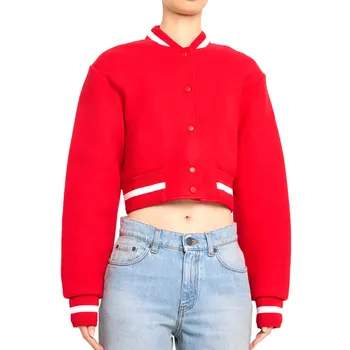 Red Color Women Crop Varsity Jacket Wholesale Custom Made Long Sleeves