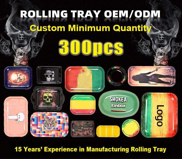Factory Wholesale Custom Metal Rolling Tray Smoking Tin Serving Tray