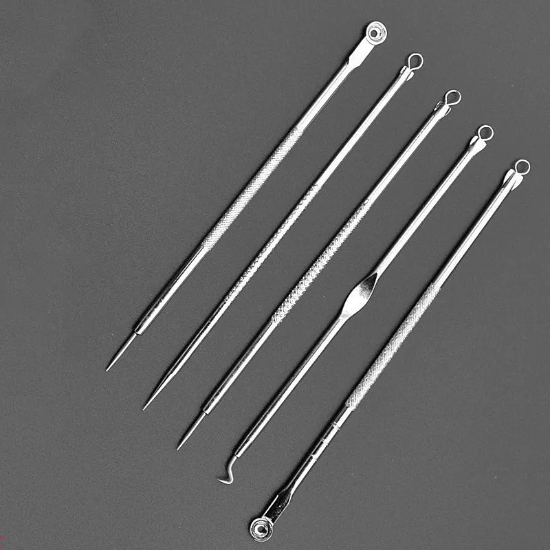 Set of 5 Comedone Extractors for Blackhead and Blemish Aesthetician Approved Pimple and Whitehead Facial Acne Tools-with Case