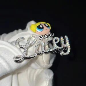 10K Solid Gold Yellow/White/Rose VVS Lab Diamond Unisex Name Charm Necklace Iced Cursive Letter Hip Hop Diamond Pendant Gift