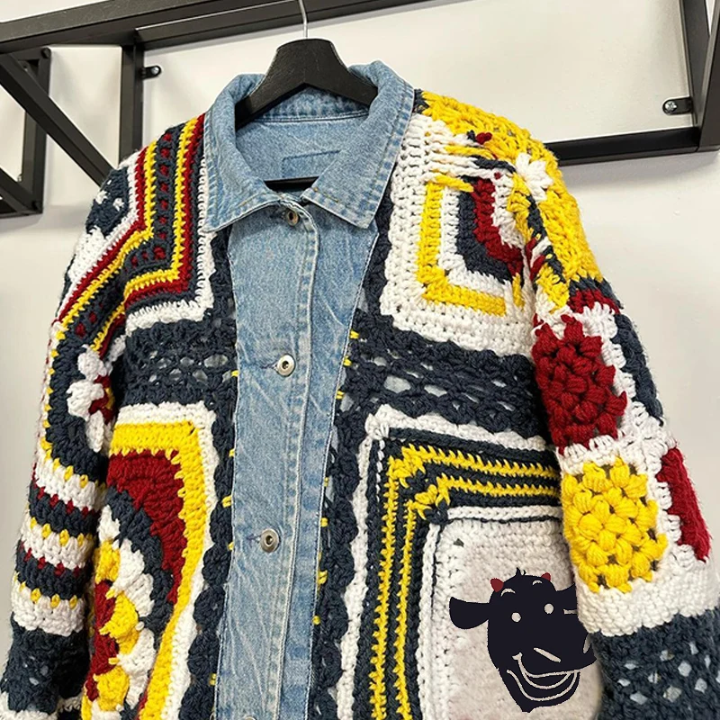 DiZNEW niche personality denim patchwork sweater down jacket smallguangzhou sweater 2024 new cotton jacket jean jacket details