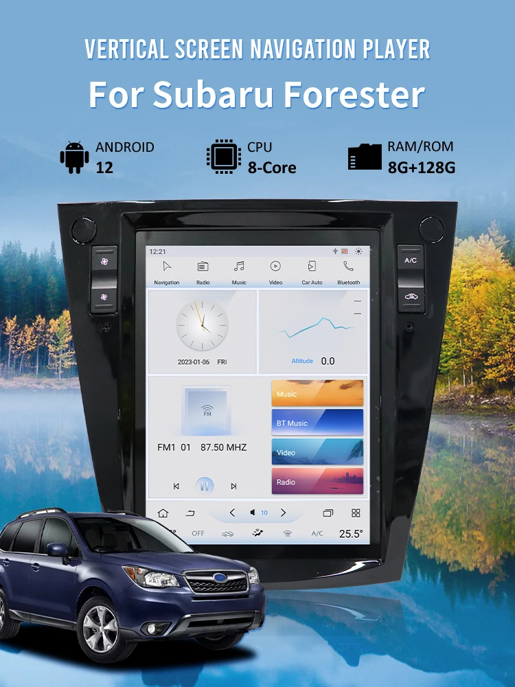 9.7\" Vertical Touch Screen Car Radio Audio System with GPS & RGB CarPlay Android Auto Compatible for Subaru Forester 2013-2017