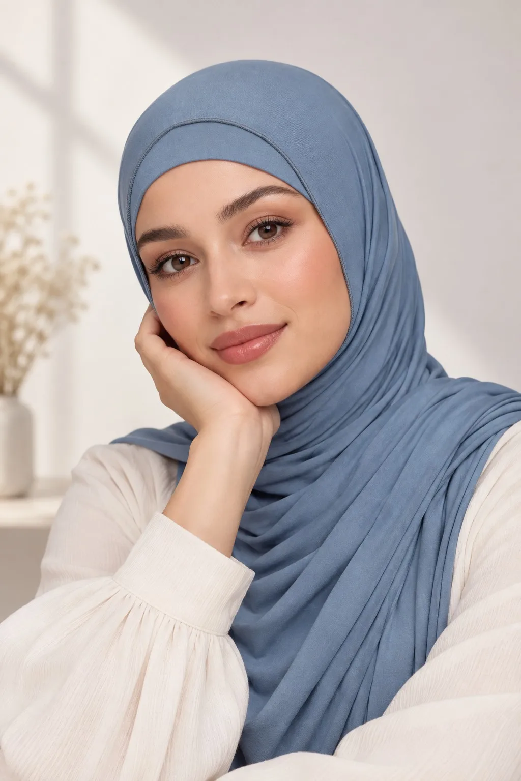 Bamboo Jersey Hijab Set — two models wearing coordinated matching set