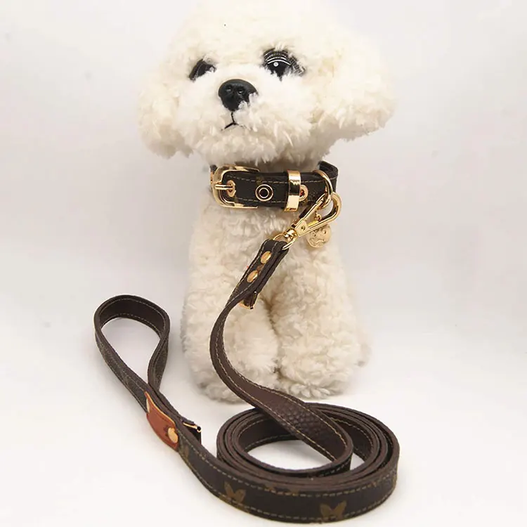 Good Quality Hot Selling Cowhide Pure Leather Dog Collar Leash Lead Set