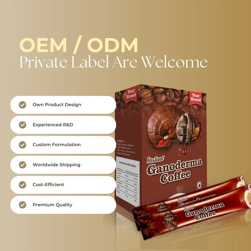 Hot Selling Instant Ganoderma Coffee Cardiovascular Health Slimming Great Tasting Beverage Malaysia Made Boost Immune Mushroom