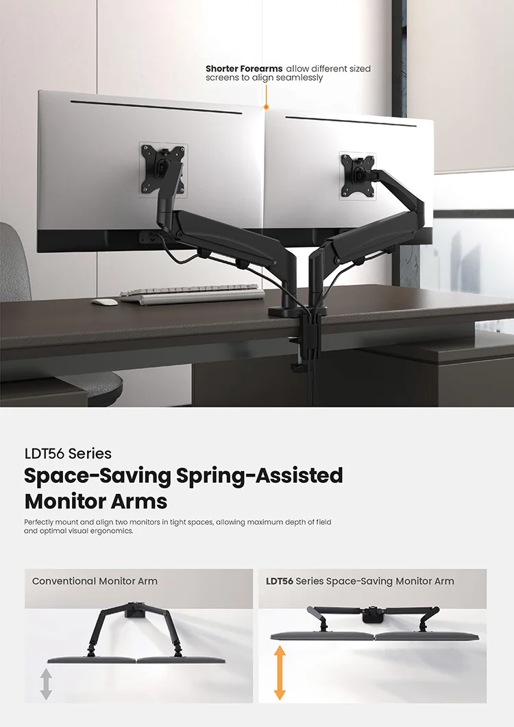 Space-saving Dual Monitor Mount Arm by LUMI - Adjustable & Stylish