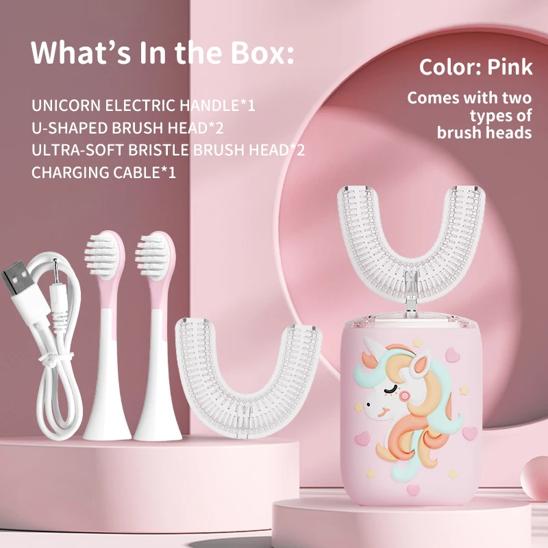 Premium Custom Waterproof Smart Kids Sonic Electric Toothbrush with Food Grade U Shaped Brush Head and 10000 Bristles for Safety