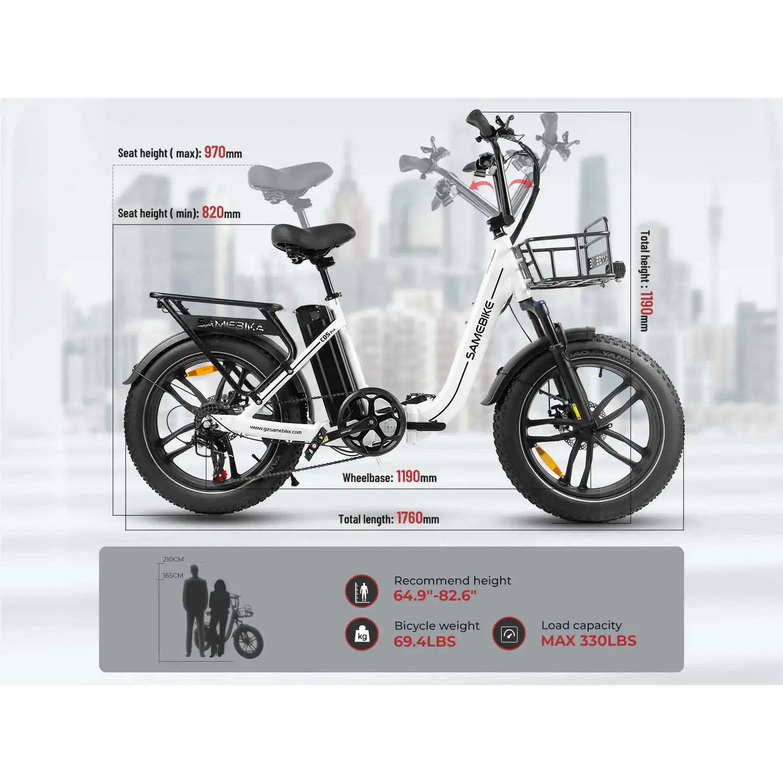 C05 Pro 250W Motor, 15Ah Akkukapazität, 14-Zoll-Falt-Elektro-Citybike mit Fatbike-Reifen, Tiefeinsteiger-Elektro-Faltrad