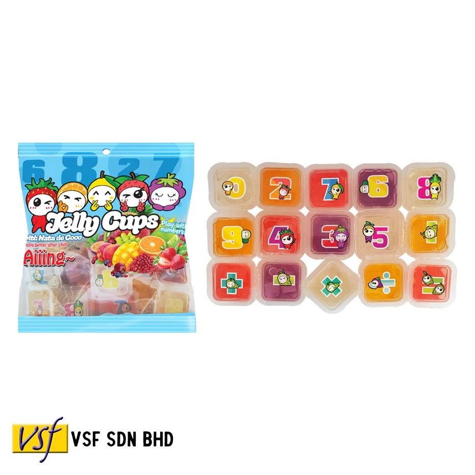 Aiiing Fruit Mini Jelly Cup with Nata De Coco Grapes Mango Lychee Strawberry Assorted Flavor Packet 25g X 27 Pcs X 14 Pkts