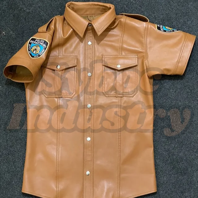 Brown Leather Shirt For Adult Real Soft Sheep Leather Half Sleeve