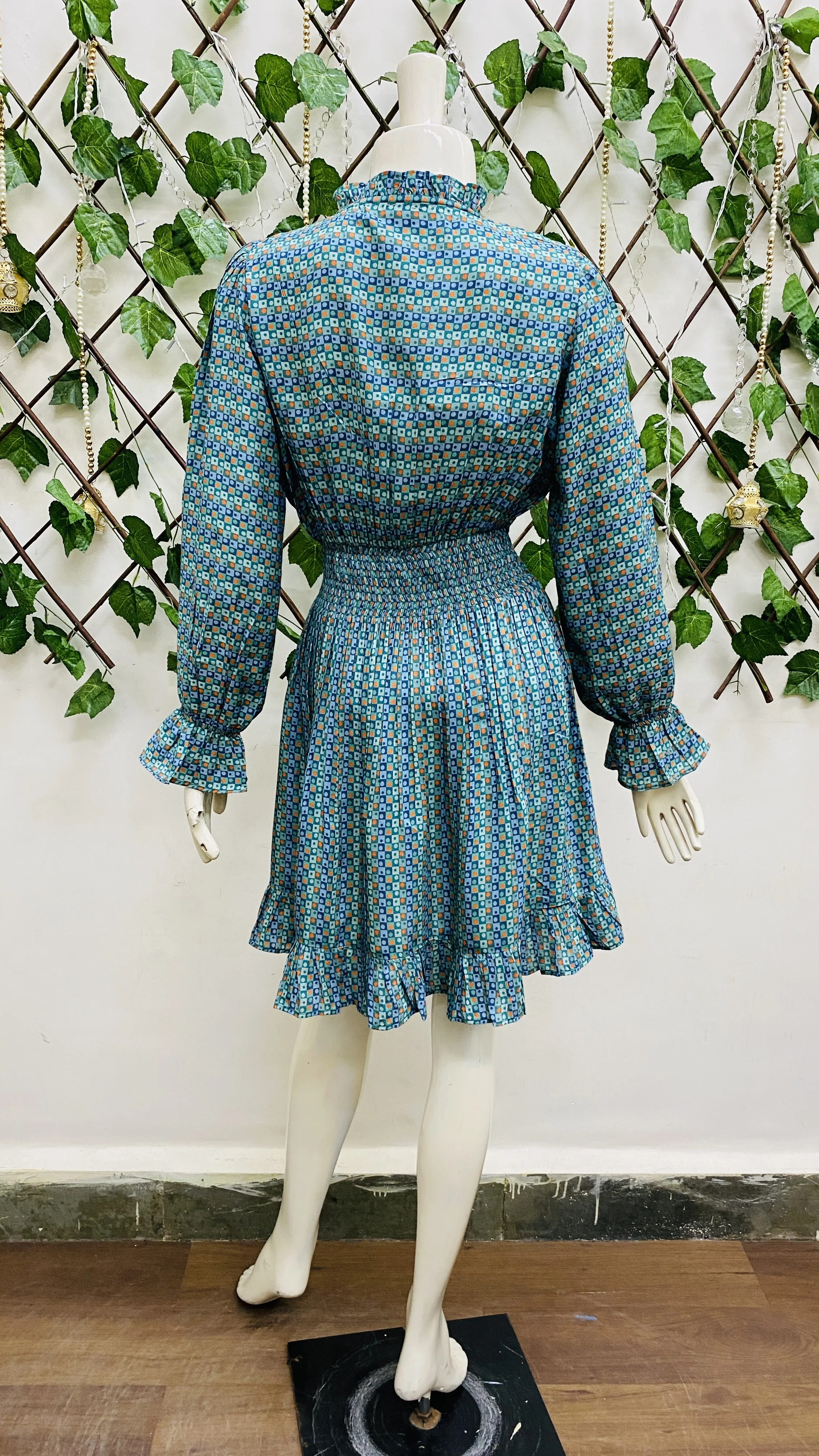 Export Selling Digital Printed V Neck Layered Crepe Fit and Flare Dress for Party and Casual Wear Available at Bulk Quantity