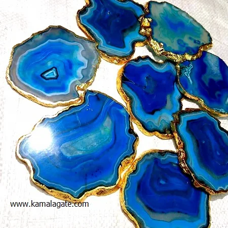 Wholesale Wholesale Assorted Agate Coasters with Golden Electroplated Trim Semi-Precious Stone Crafts for Table Home Decoration for Sale semi-precious stone craft