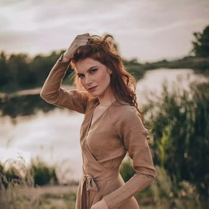 Women's New High Quality Beige Linen Wrap Dress Casual Maxi V-Neck Loose Fit Cotton Linen Natural Waistline Plain Dyed