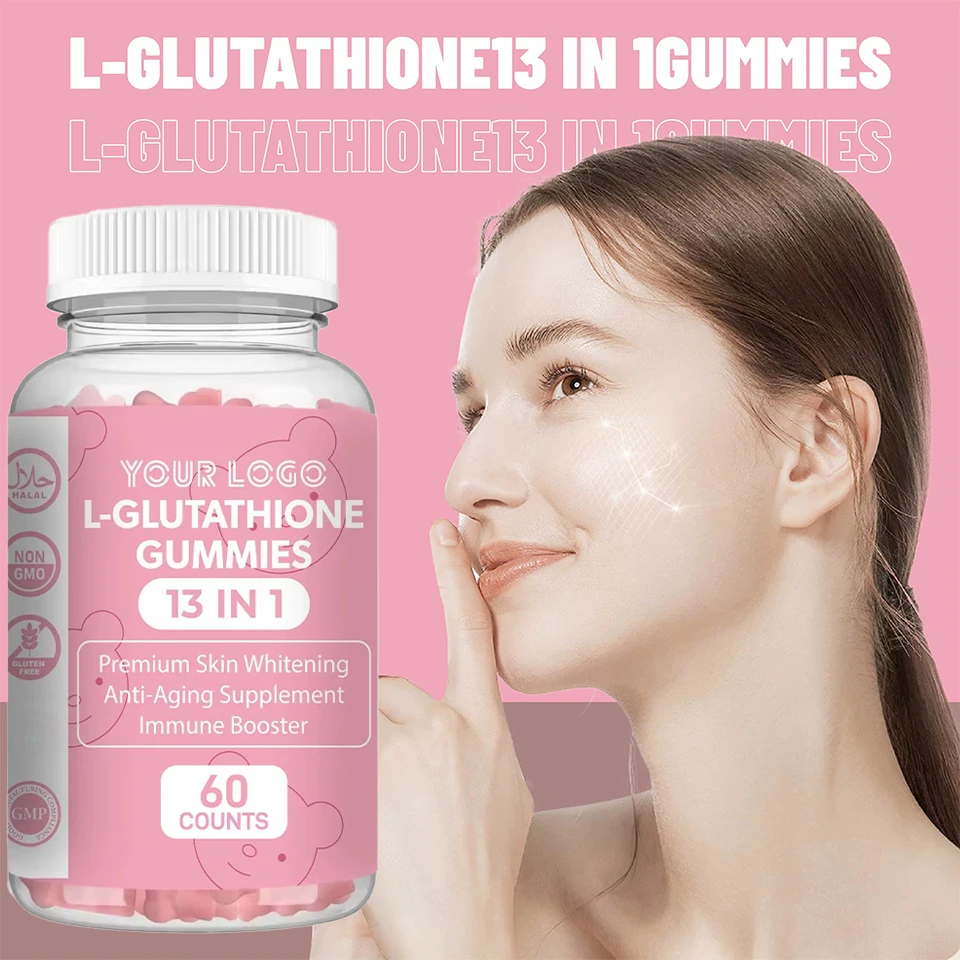 L-glutathione 13 in 1 Gummies Anti-Aging Supplements Best Skin Lightening Gummy Strawberry Flavor Whitening Candy
