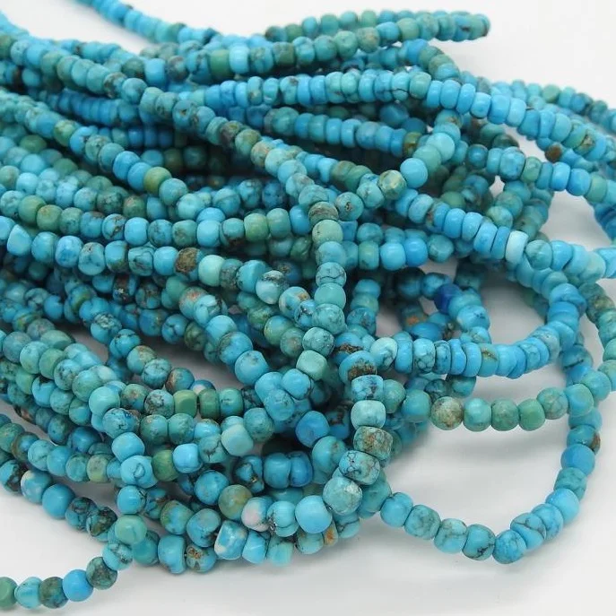 Natural Blue Turquoise Gemstone Beads – Rondelle Spacer Beads (2-8mm, Smooth, 15" Strand)