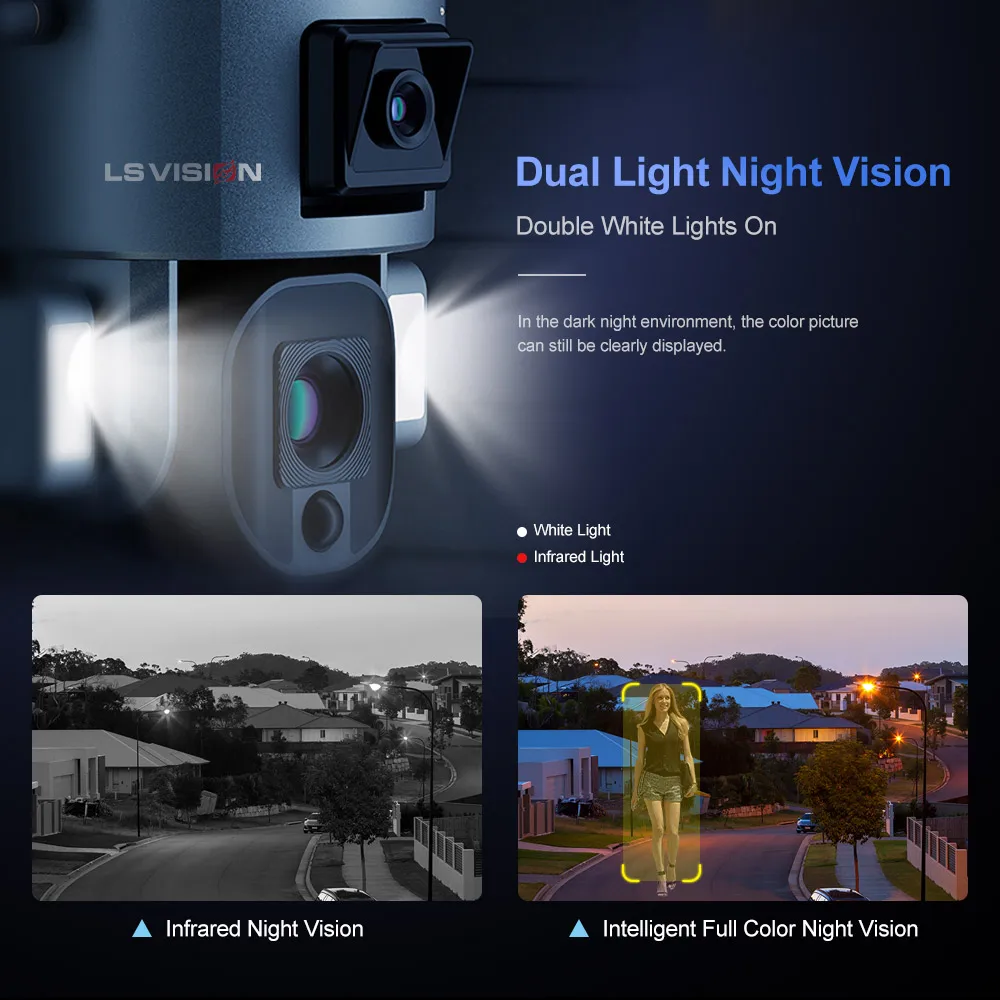 LS VISION 4K Dual Lens 4G Outdoor Security System Wireless 10X Optical Zoom Light Floodlight 4G SIM Card Solar Cameras
