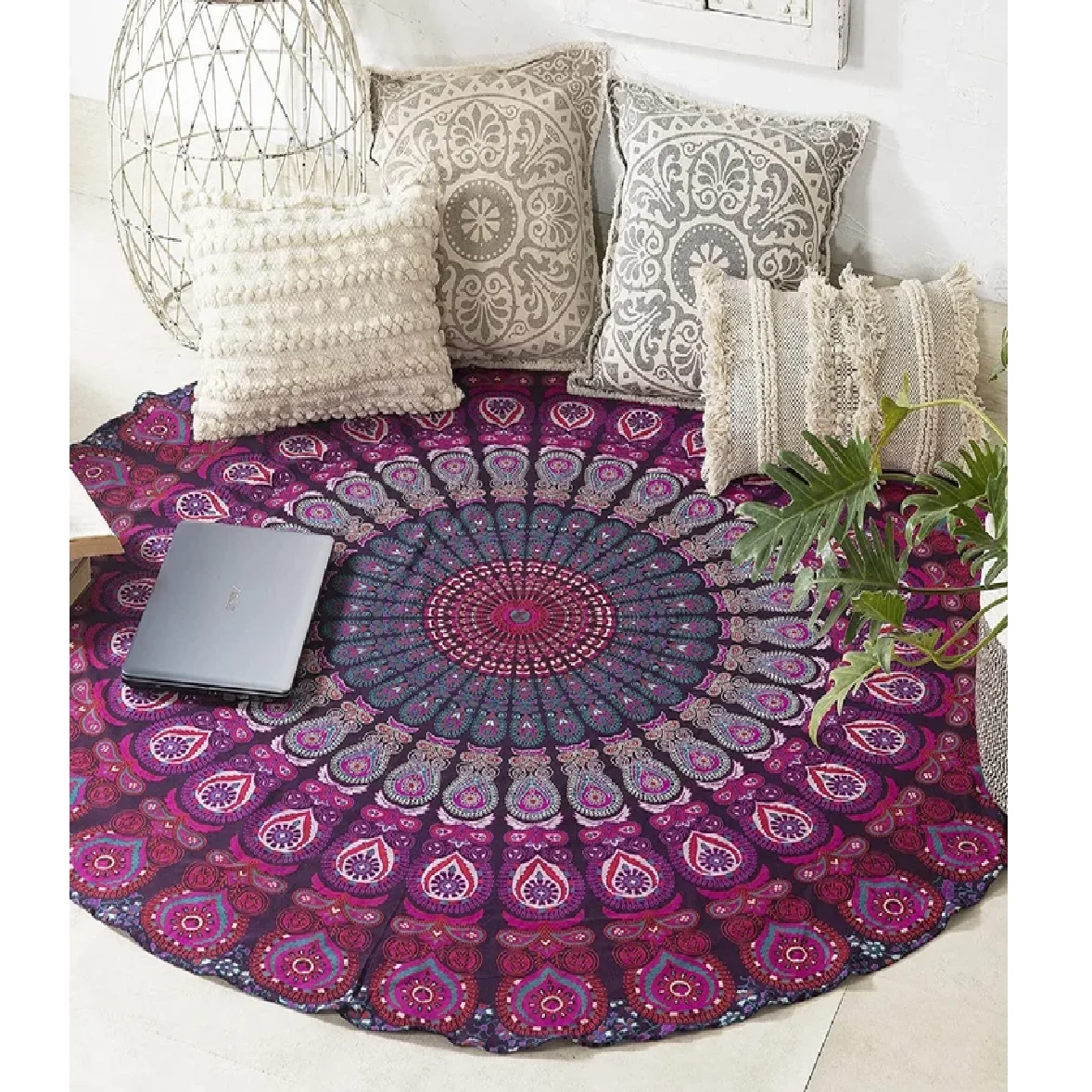 Круглый Гобелен с изображением мандалы Омбре в стиле бохо, хиппи, 100% хлопок, настенный гобелен ручной работы, полотенце для пляжа, пикника, путешествий, коврик для йоги с кисточками, круглый