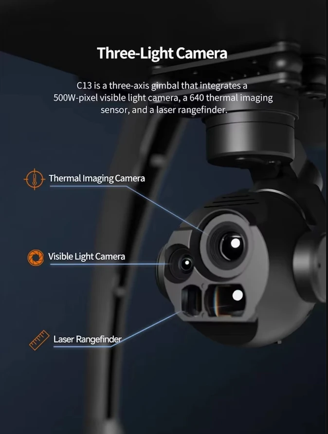 Skydroid C13 AI izleme 30x optik dijital Zoom 640 kızılötesi termal görüntüleme lazer telemetre ile tri-ışık PTZ kamera