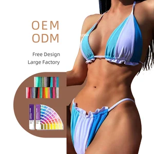 Sexy Bikini 2-Piece Set Triangle Halter Thong Beach Wear Patchwork Fashion Swimsuit Swimwear